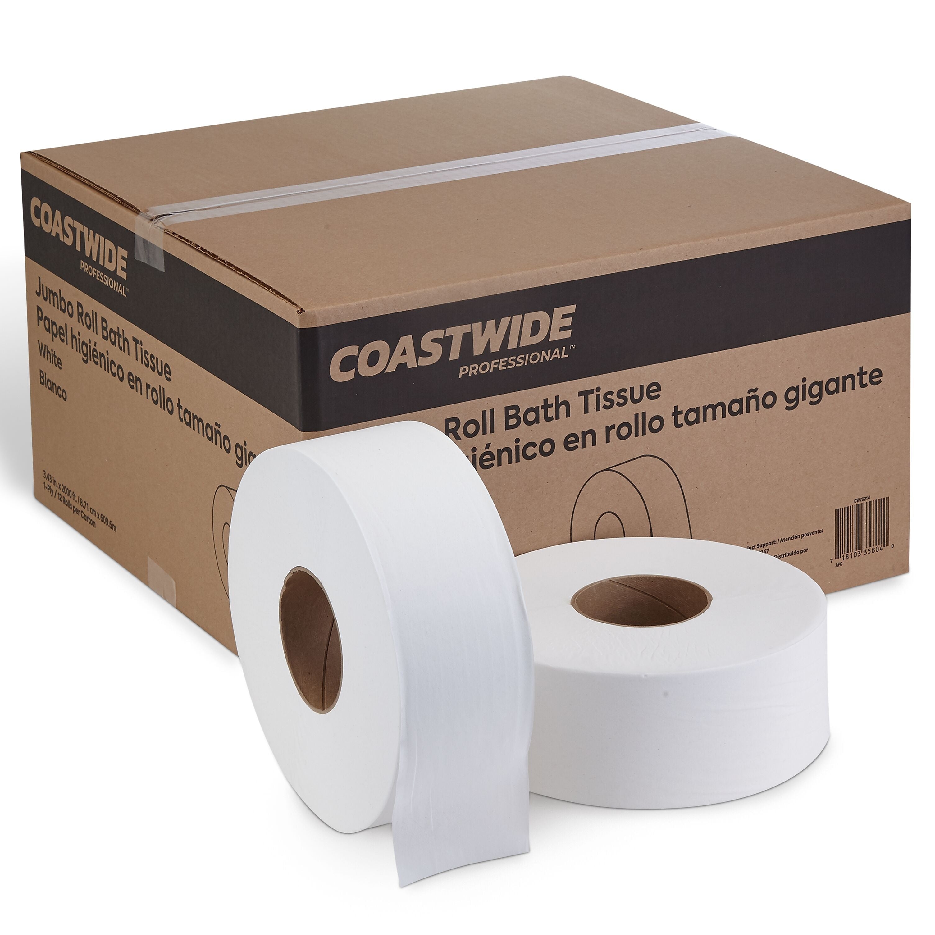 Coastwide Professional™ Jumbo Toilet Paper, 1-ply, White, 2000 ft./Roll, 12 Rolls/Carton (CW26214)