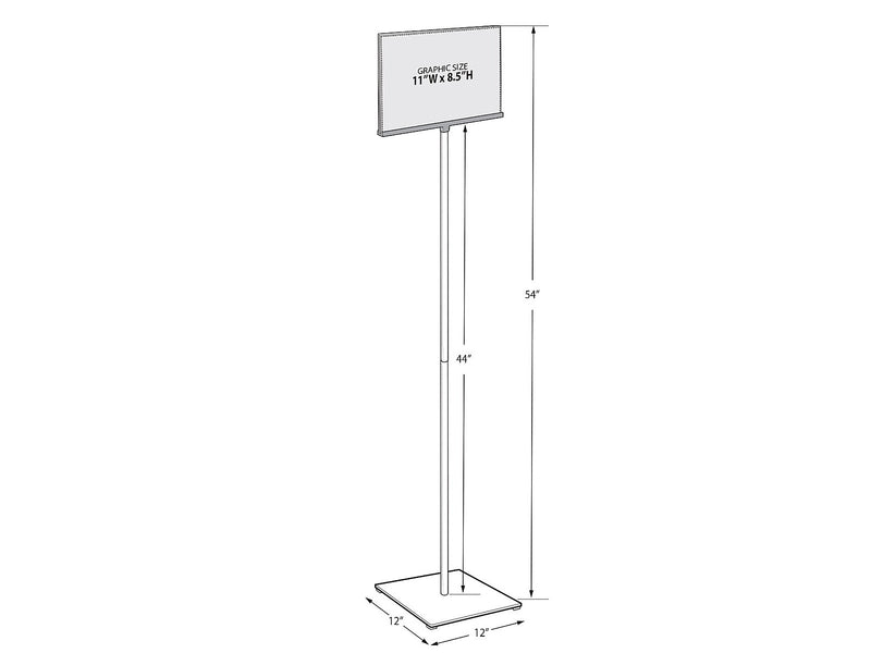 Azar Sign Holder, 12" x 54", Horizontal, Freestanding, Clear/Silver, Acrylic (300864)