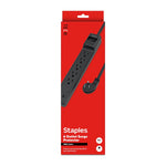 Staples TECH 6-Outlet Surge Protector, 6', 1800 Joules, Black (ST62779)