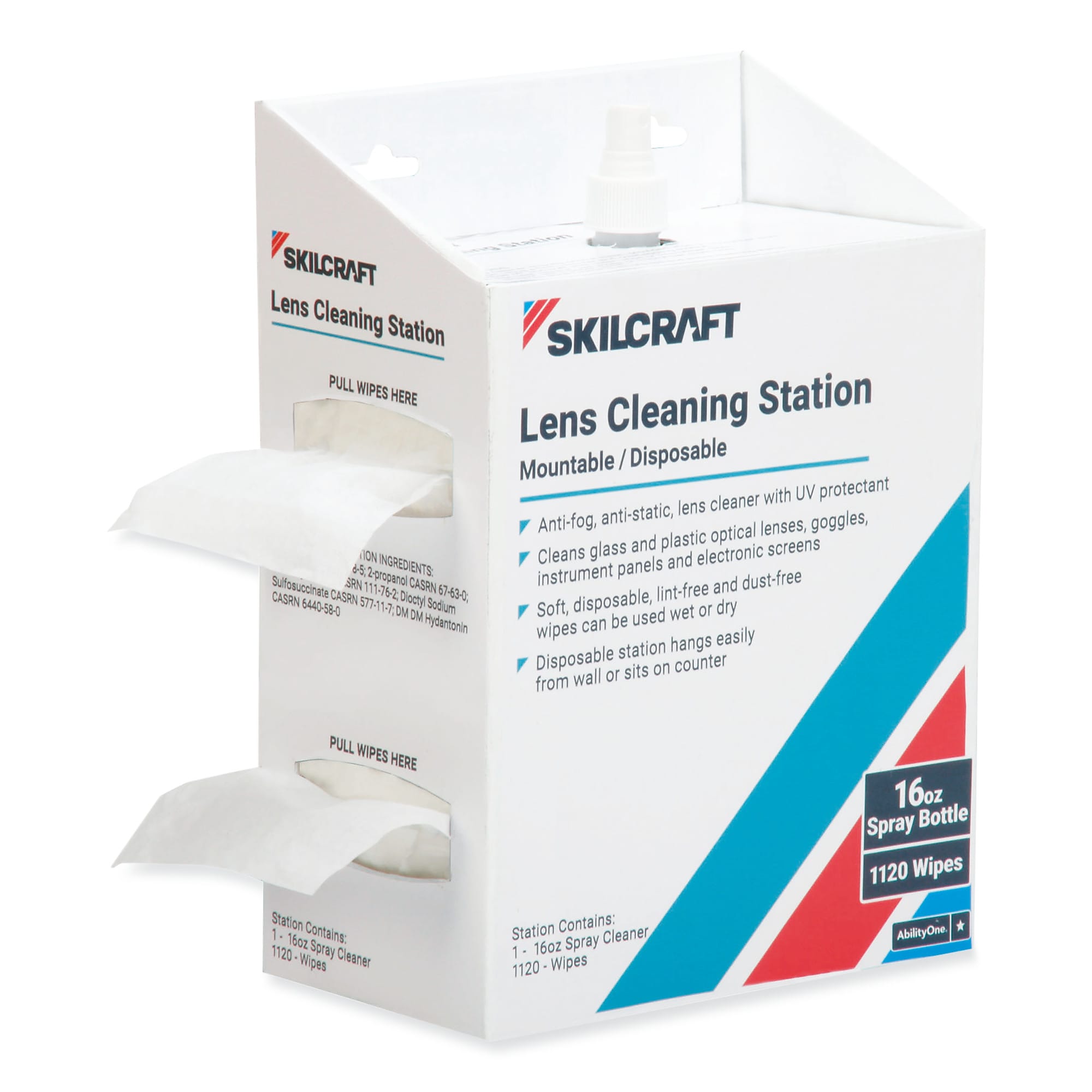 AbilityOne 654000NIB0079 SKILCRAFT Lens Cleaning Station, 16 oz Pump Bottle; 1,120 Wipes/Box (NSNNIB0079)