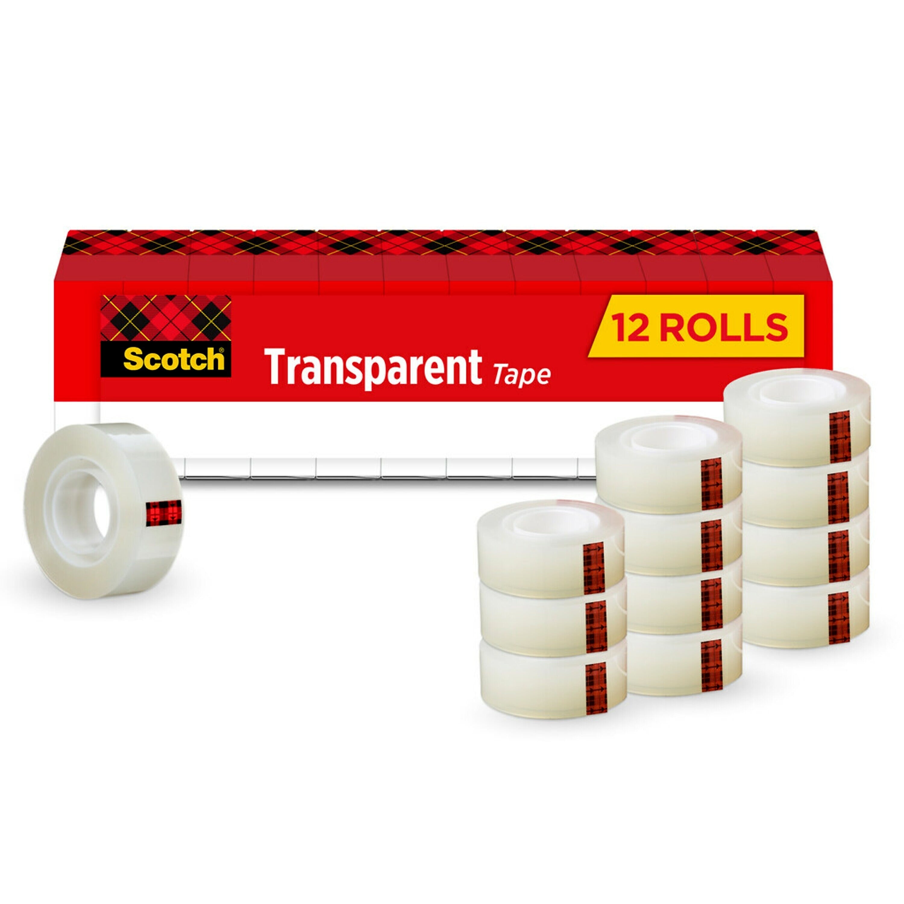 Scotch Transparent Clear Tape, 0.75" x 36 yds., 1" Core, Transparent, 12 Rolls/Pack (600-12PK)