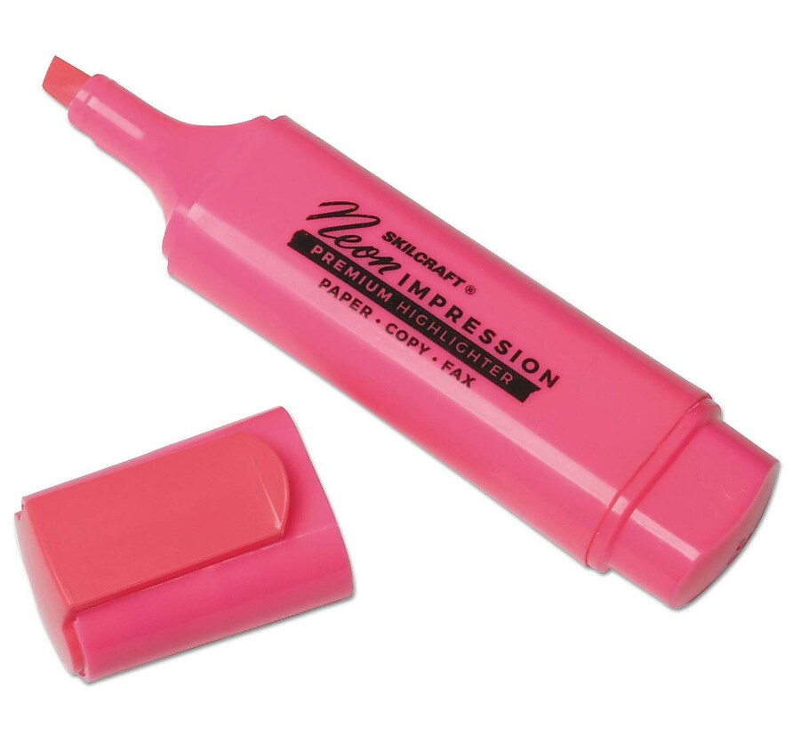 AbilityOne Flat Barrel Tank Highlighter, Chisel Tip, Pink, 12/Pack (NSN3519146)