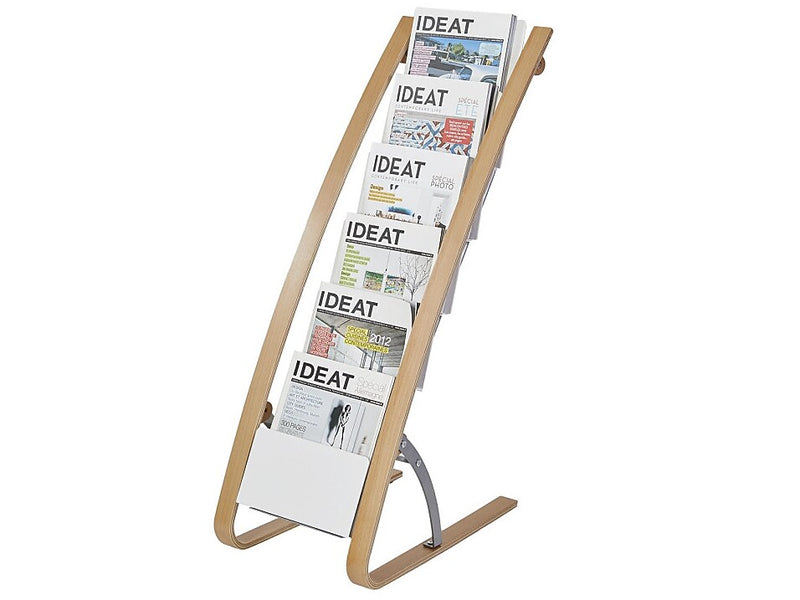 Alba Literature Holder, 8.3" x 11.7", White/Wood, Steel/ABS (DDEXPO6W BC)