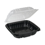 Pactiv Evergreen EarthChoice Vented Dual Color Microwavable Hinged Lid Container, 28oz, Black/Clear, Plastic, 150/CT