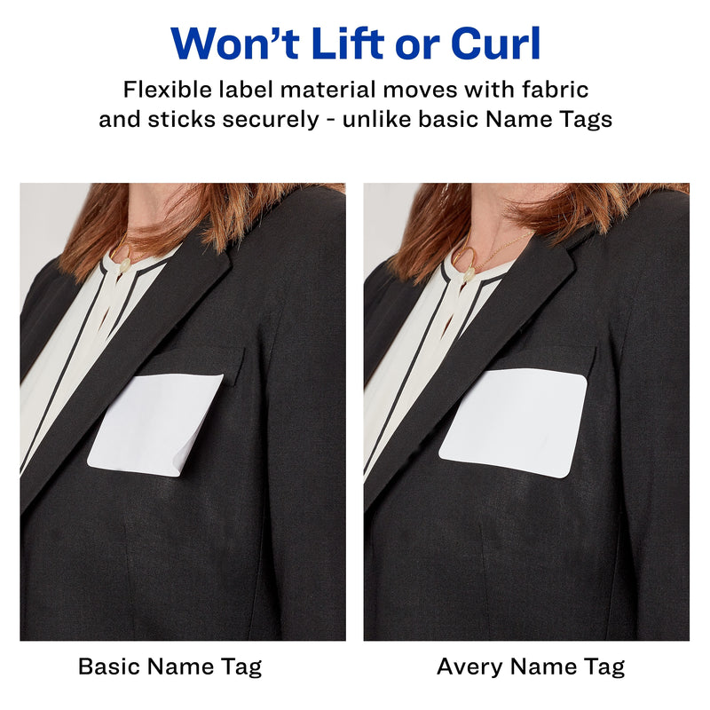 Avery Adhesive Laser/Inkjet Name Badges, 2 1/3" x 3 3/8", White, 160 Labels Per Pack (8395)