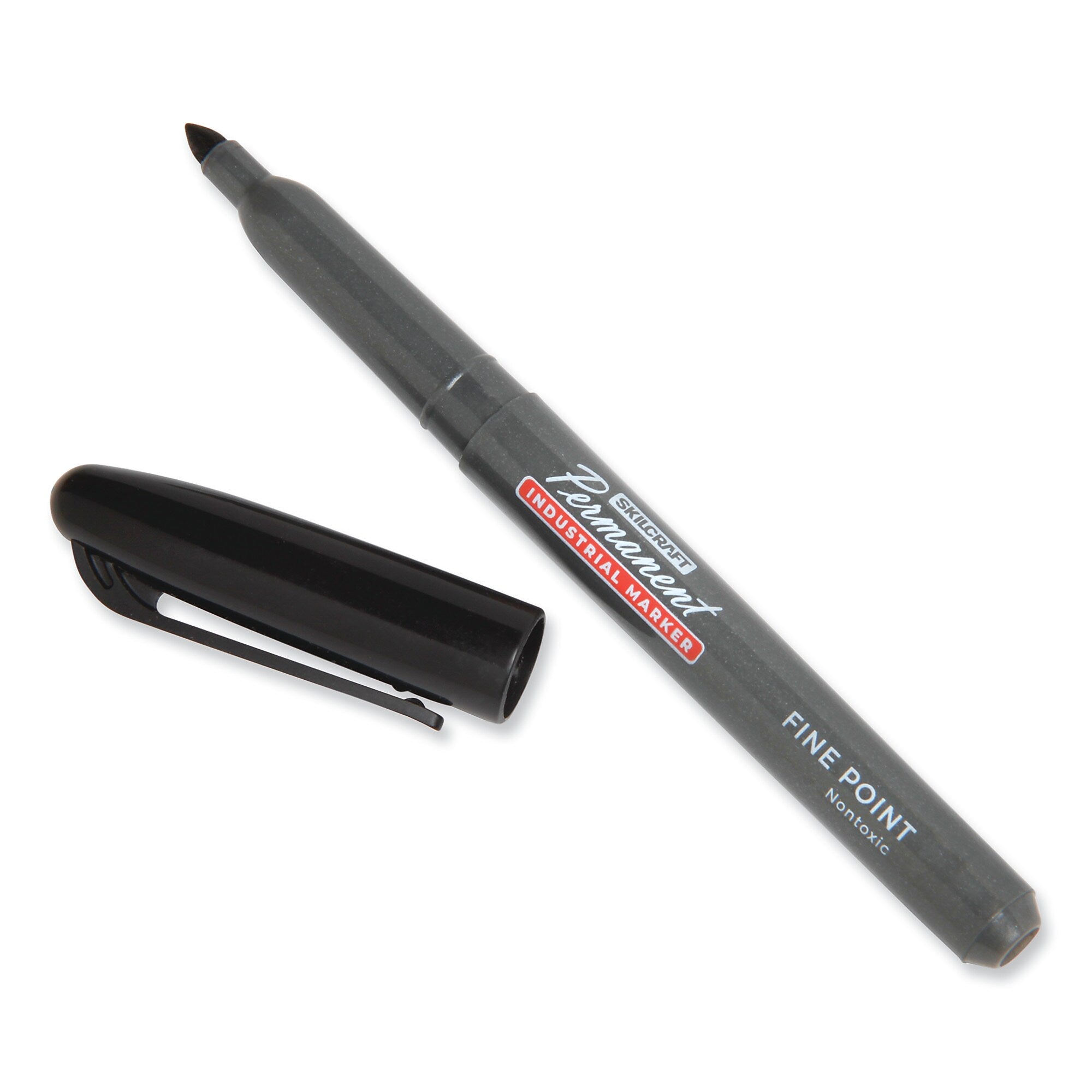AbilityOne® 7520017012064 SKILCRAFT Fine Point Industrial Grade Permanent Marker, Fine Bullet Tip, Black, Dozen