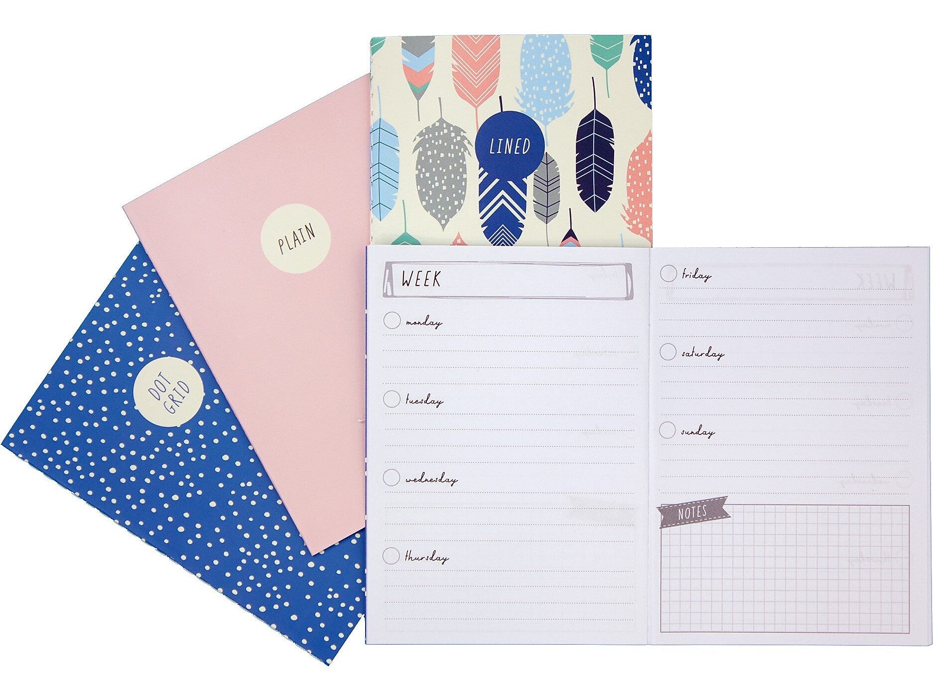 Carpe Diem Feathers 1-Subject Notebooks, 4.1" x 5.8", 16 Sheets, Ruled, Assorted Colors, 4/Pack (9368-CD)