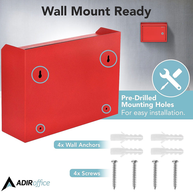 AdirOffice Steel Multipurpose Drop Box Interoffice Mailbox, Medium, Red (631-02-RED-PKG)