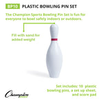 Champion Sports Plastic Bowling Pin Set, Red/White, 10/Set (CHSBP10)
