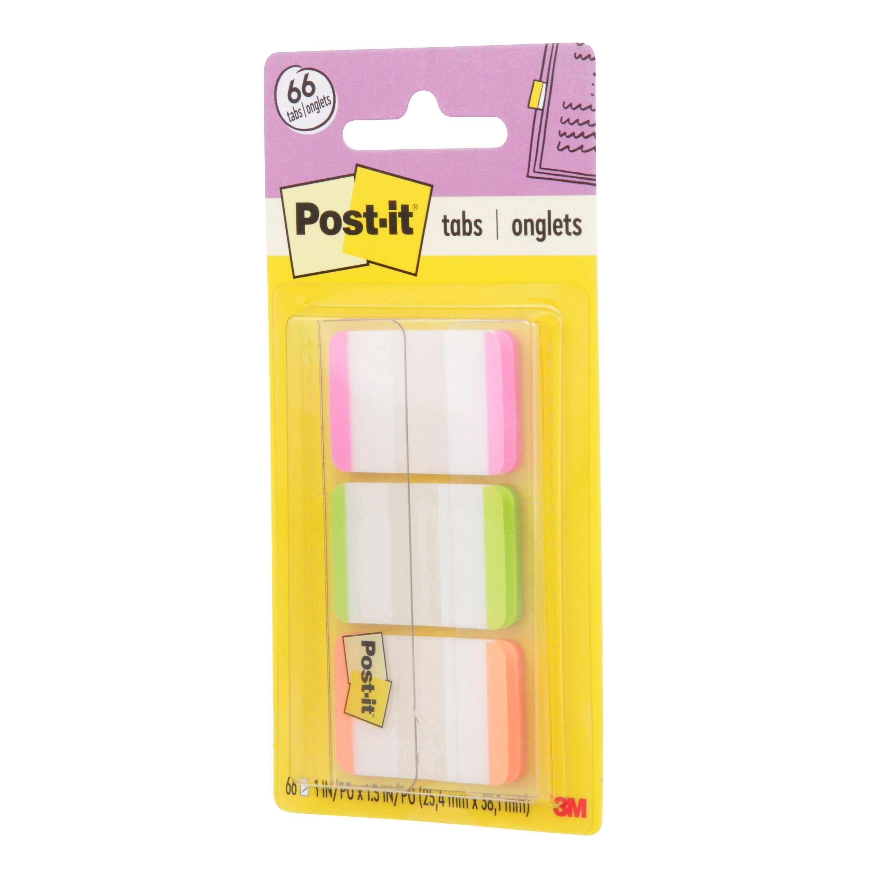 Post-it Tabs, 1" Wide, Assorted Colors, 66 Tabs/Pack (686LPGO)