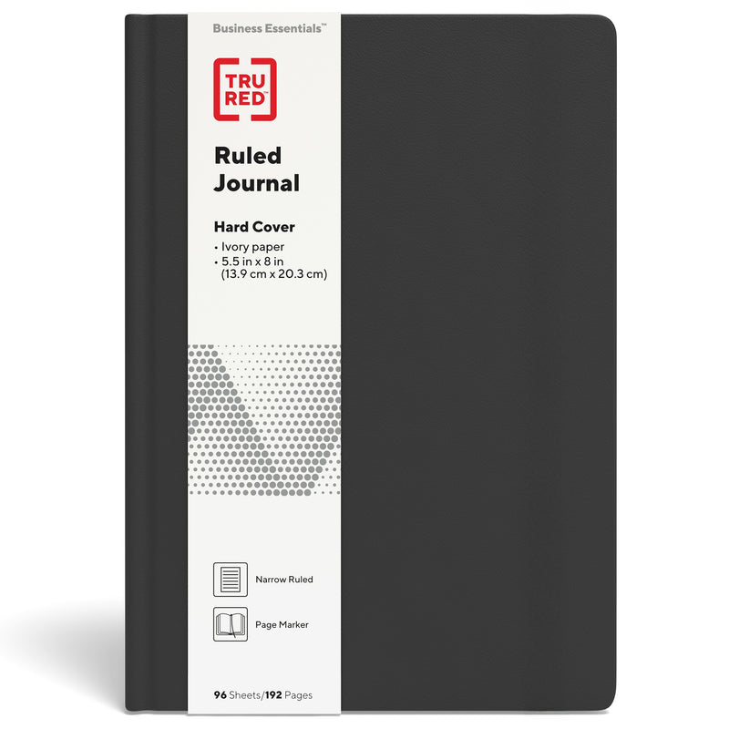 TRU RED™ Medium Hard Cover Ruled Journal, 5 1/2" x 8", Black (TR54769)