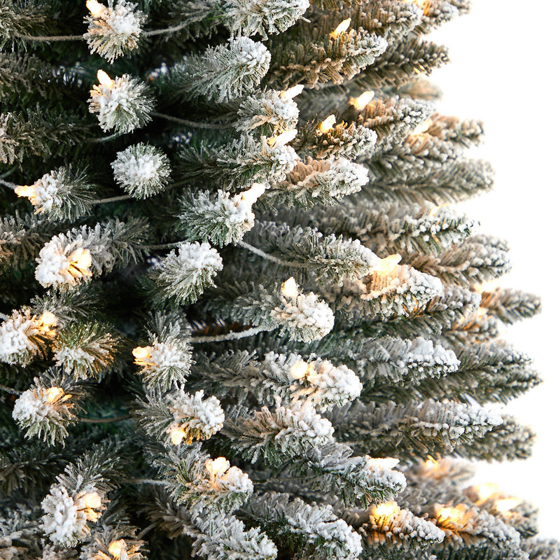 Nearly Natural 12-ft Flocked Pencil Artificial Christmas Tree with 1000 Clear Lights and 1819 Bendable Branches (T3333)
