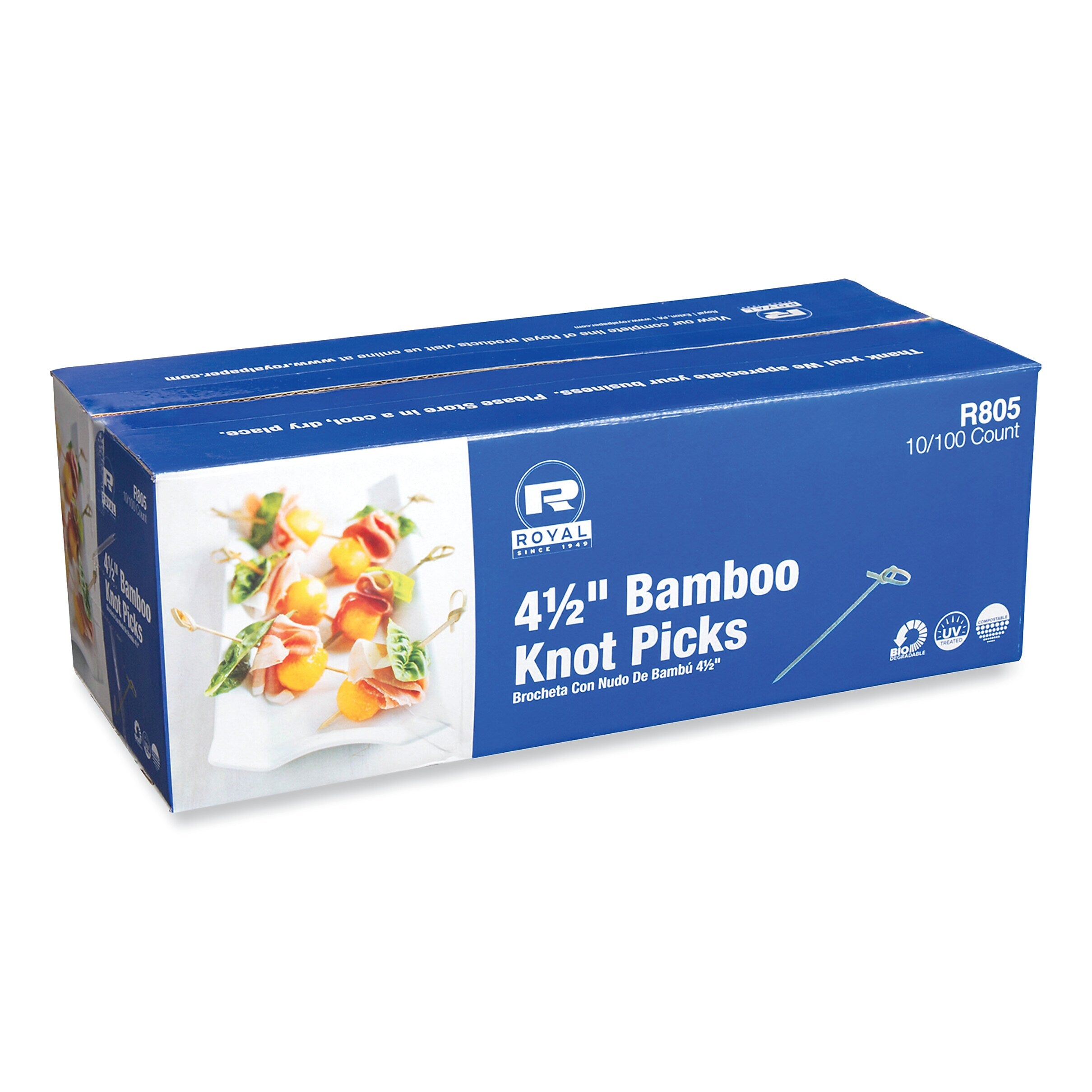 AmerCareRoyal Knotted Bamboo Pick, Natural, 4.5", 100 Pack, 10 Packs/Carton