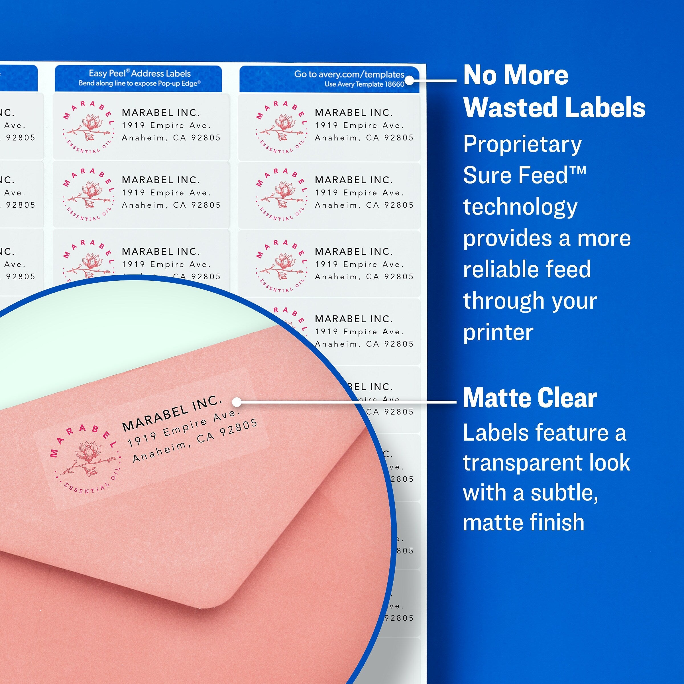 Avery Sure Feed Inkjet Return Address Labels, 1/2" x 1 3/4", Clear, 800 Labels/Pack (18667)