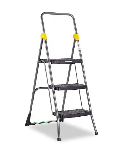 Cosco Commercial 3-Step Folding Stool, 300 lb Capacity, Gray (CSC11839GGO)