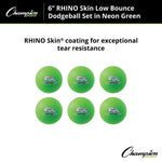 Champion Sports Rhino Skin 6" Foam Dodgeball Set, Neon Green, 6/Set (CHSRXD6NGSET)