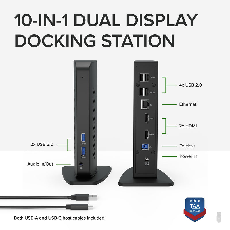 Plugable USB 3.0 and USB-C Universal Laptop Docking Station for Windows (UD-3900Z)