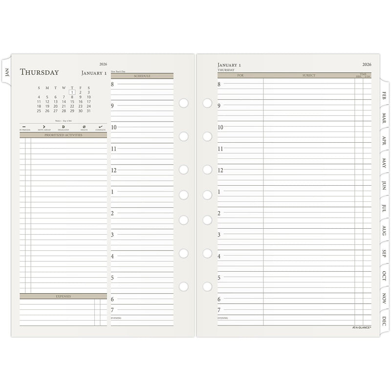 2026 AT-A-GLANCE 8.5" x 5.5" Daily & Monthly Planner Refill Pages, White/Brown (481-225A-26)