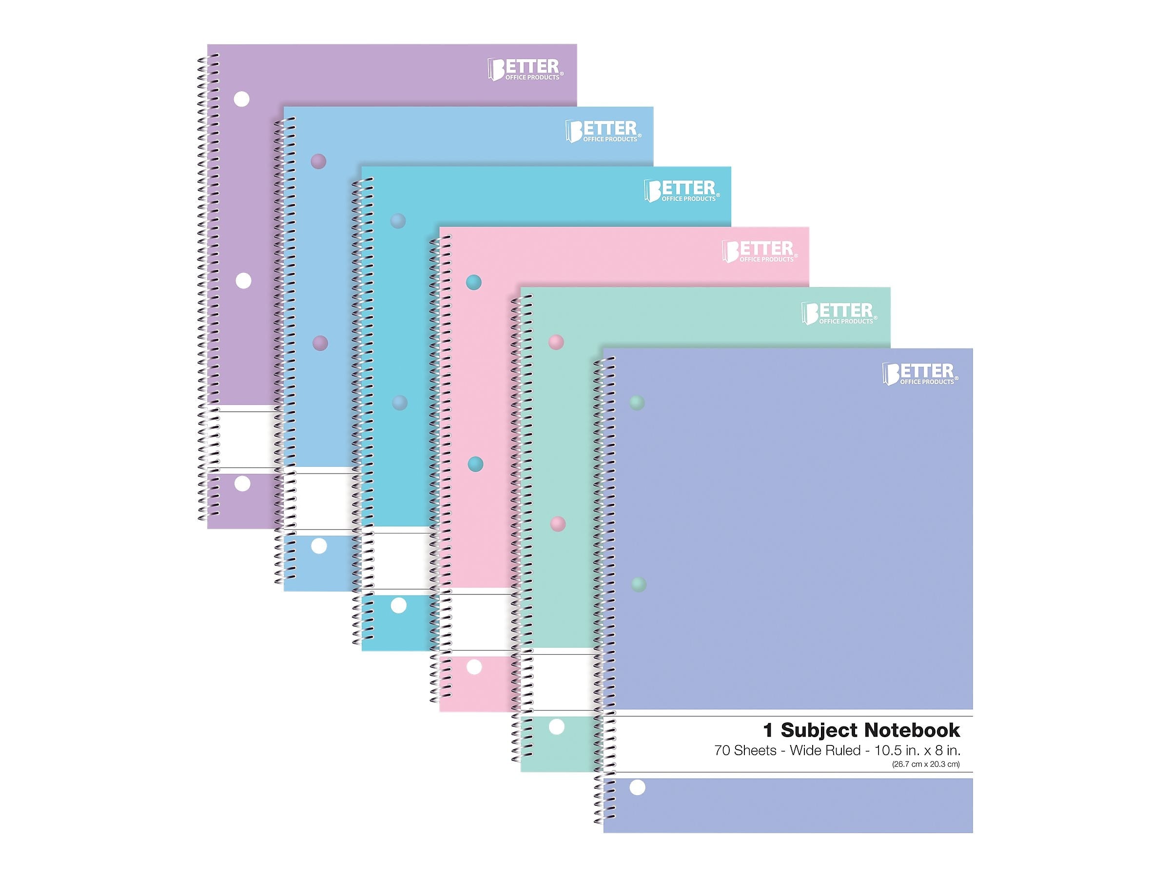 Better Office 1-Subject Notebooks, 8" x 10.5", Wide Ruled, 70 Sheets, 6/Pack (25626-6PK)