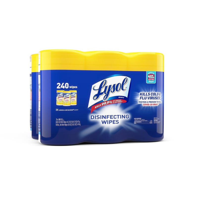 Lysol Disinfecting Wipes, Lemon & Lime Blossom Scent, 80 Wipes/Container, 3 Containers/Pack, 2 Packs/Carton (RAC84251CT)