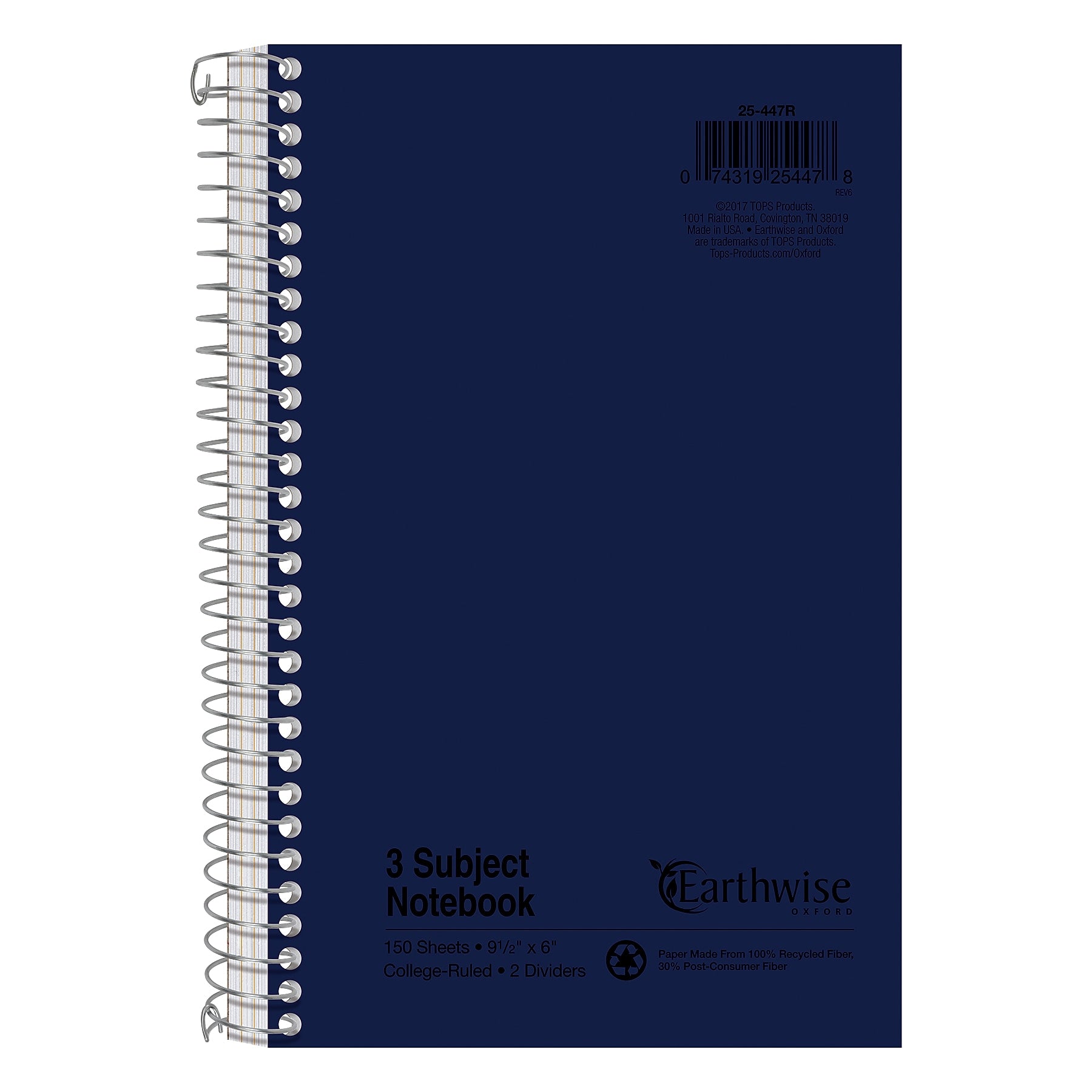 Oxford Earthwise 3-Subject Notebooks, 6" x 9.5", College Ruled, 150 Sheets (25-447R)