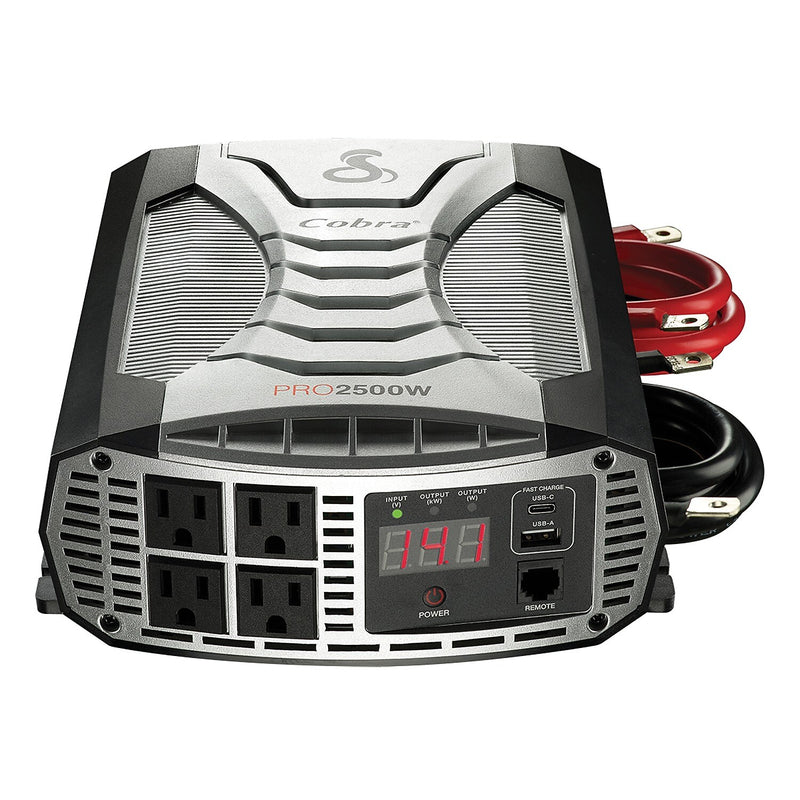 Cobra PRO 2500W Professional-Grade Power Inverter with 2 USB Ports, 4-Outlets, Black & Gray (CPI2500W)