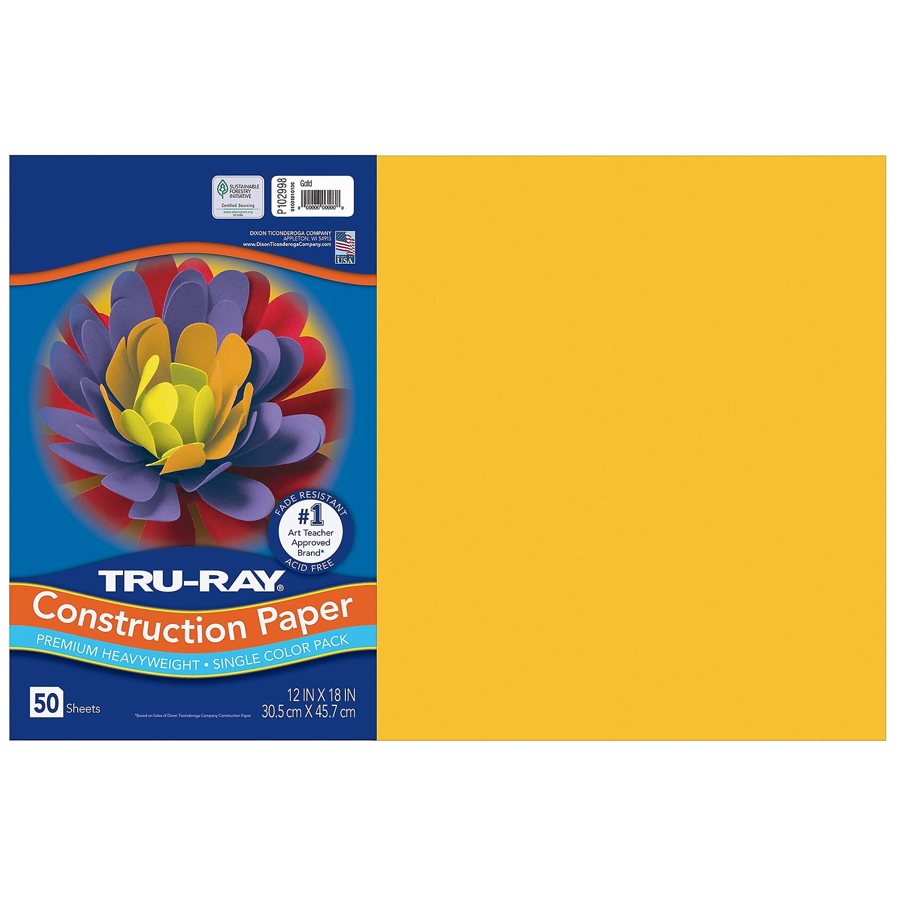 Tru-Ray 12" x 18" Construction Paper, Gold, 50 Sheets/Pack, 5 Packs/Bundle (PAC102998-5)