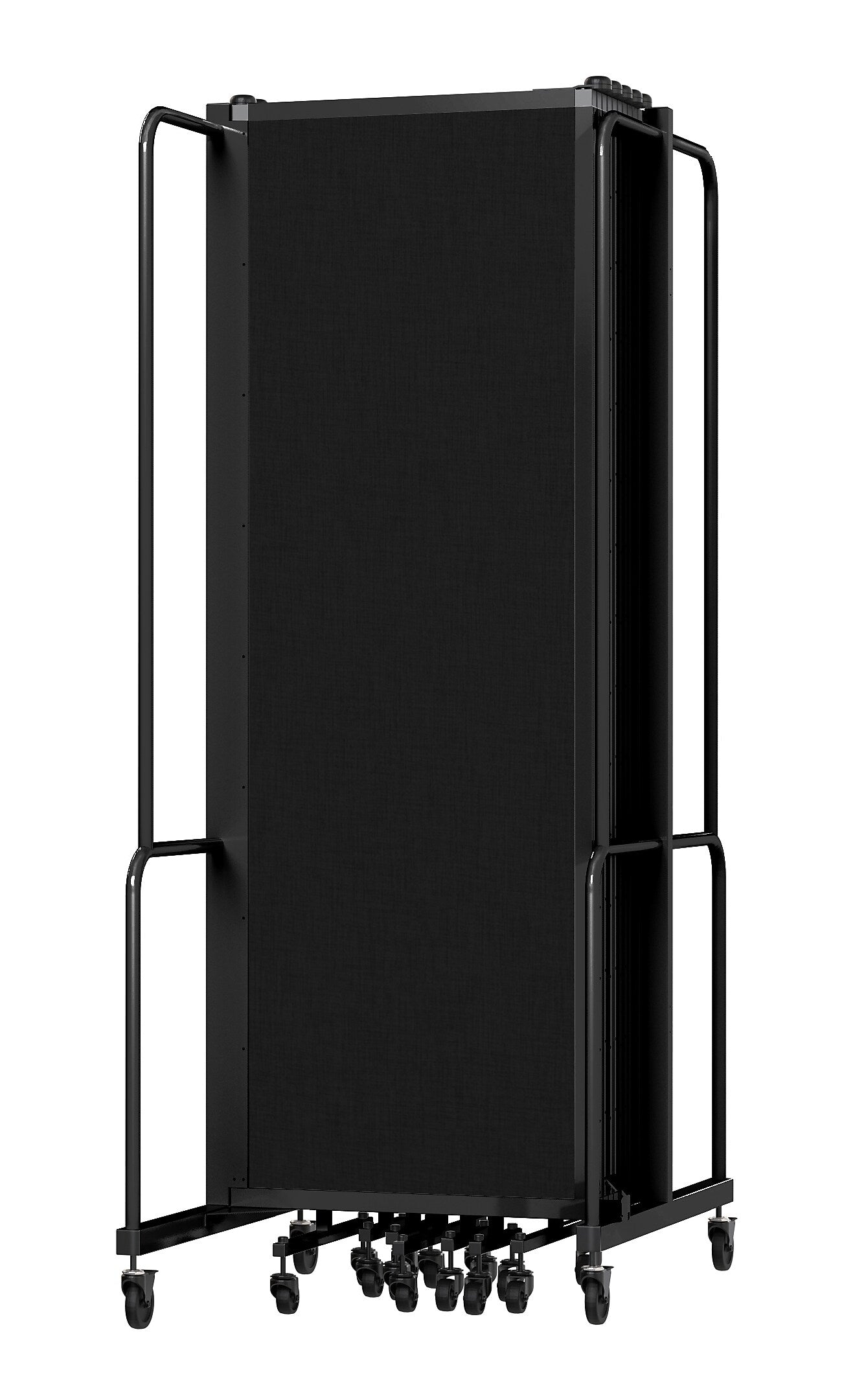 National Public Seating Robo Series 11-Panel Folding Mobile Room Divider, 72"H x 256"W, Black Fabric (RDB6-11PT10)