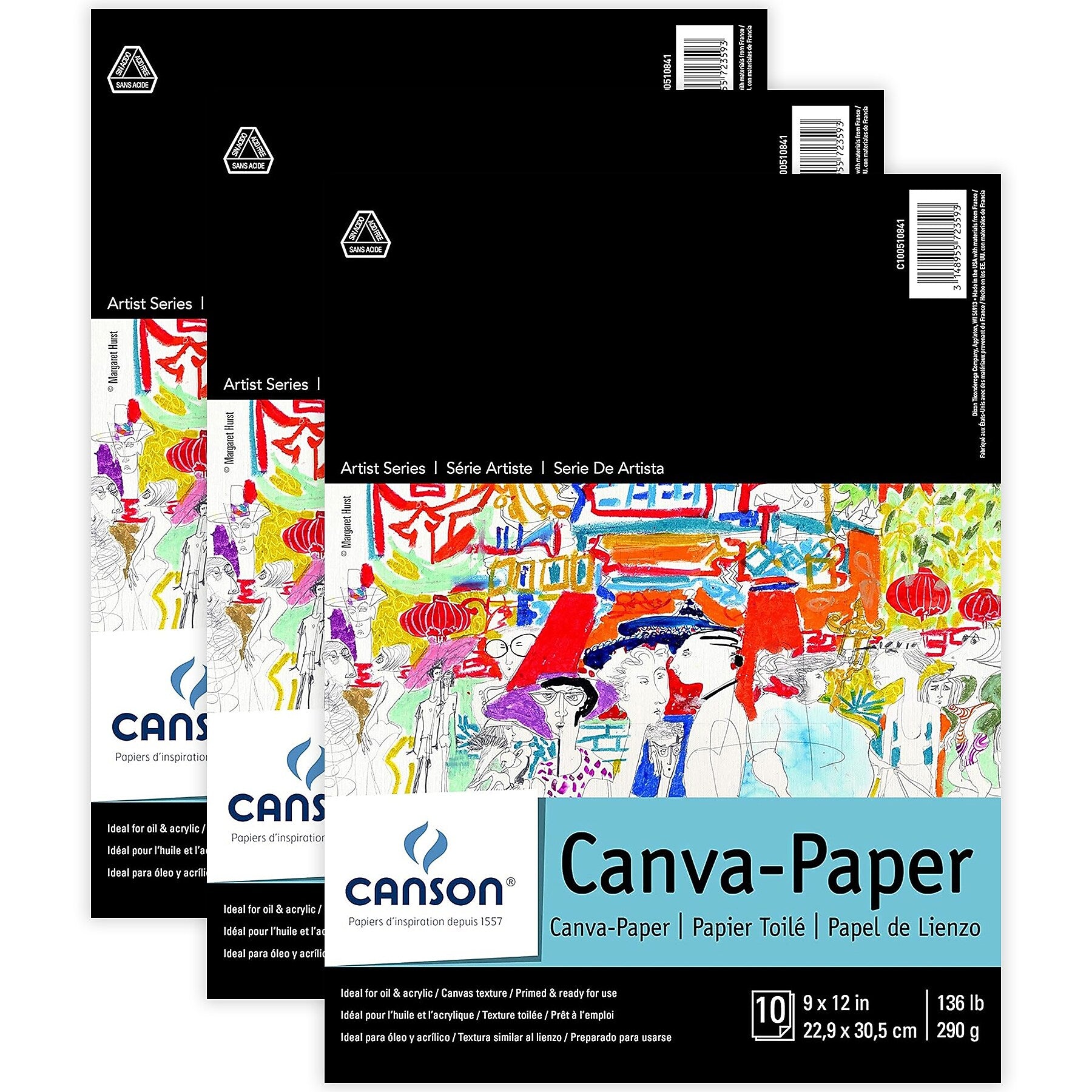 Canson Artist Series 9" x 12" Canvas Pad, 10 Sheets/Pad, 3 Pads/Bundle (MCXC100510841-3)