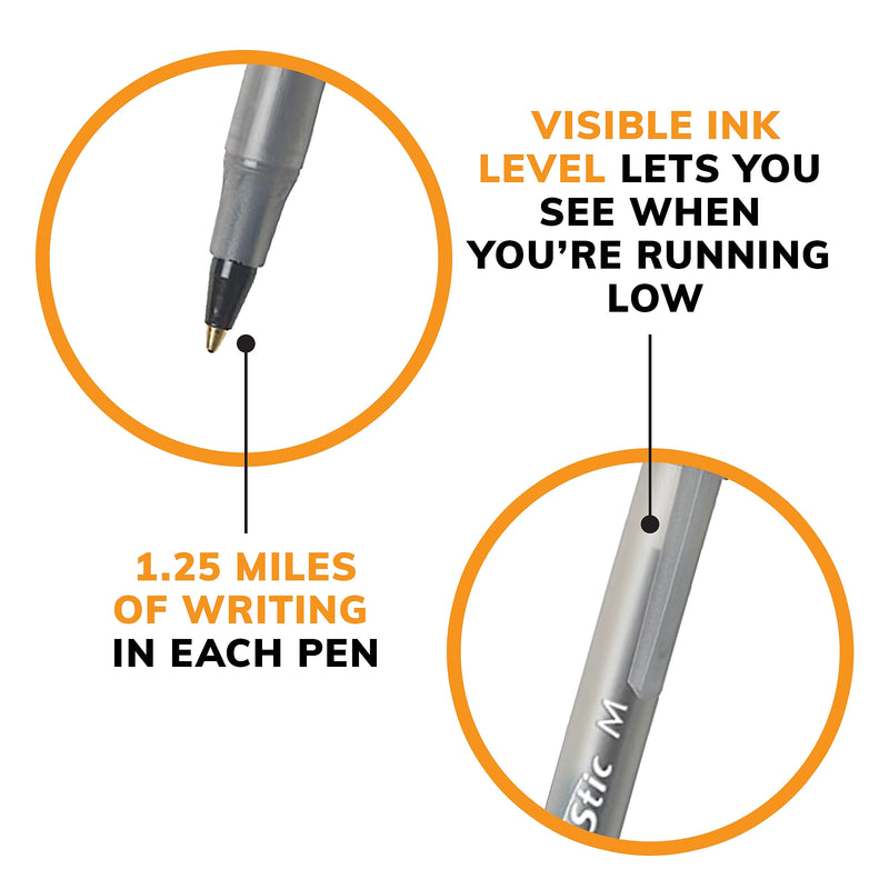 BIC Round Stic Xtra-Life Ballpoint Pen, Medium Point, 1.0mm, Black Ink, Dozen (GSM11BK)