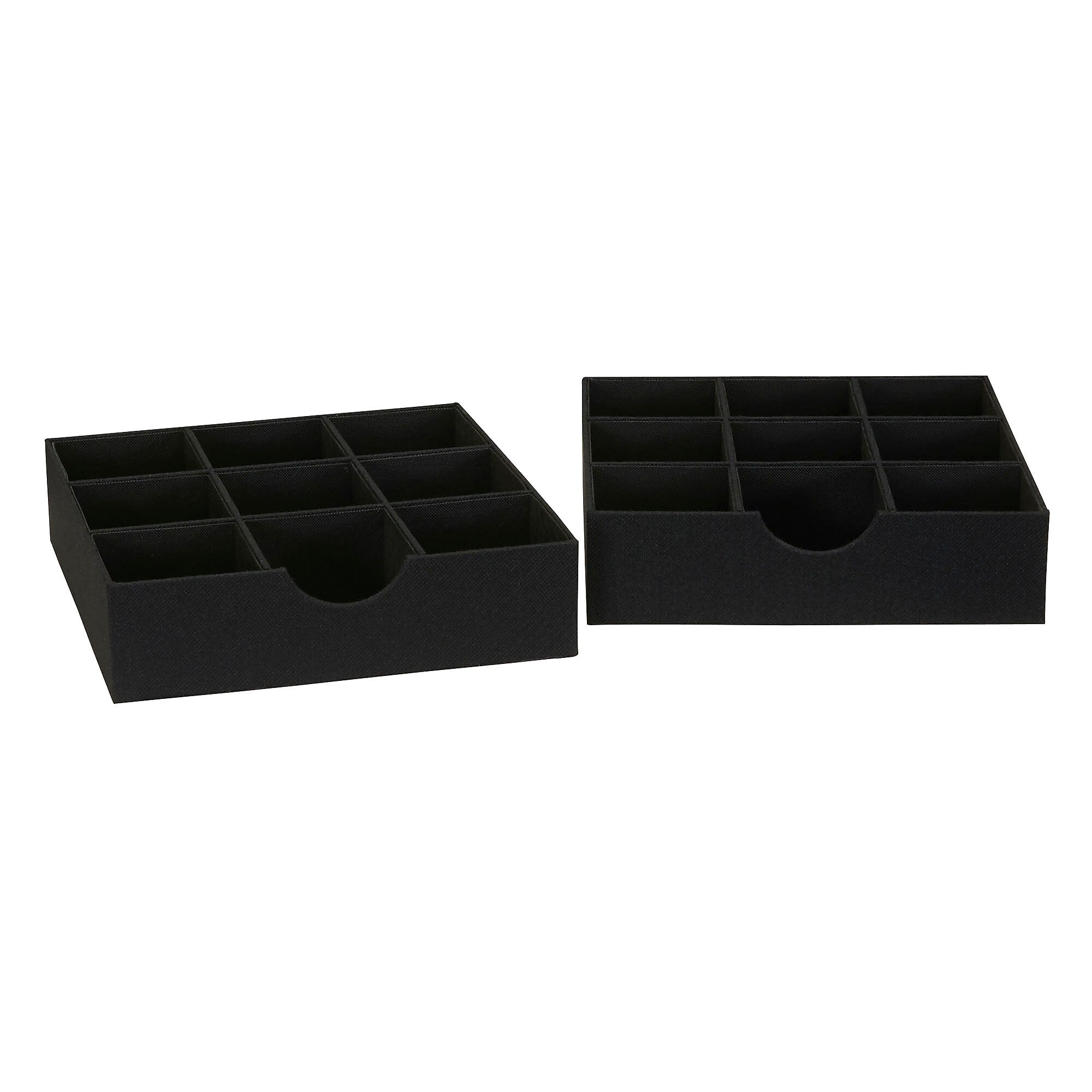 Household Essentials 9-Compartment Drawer Organizers, Black Linen, 2/Pack (7676-1)