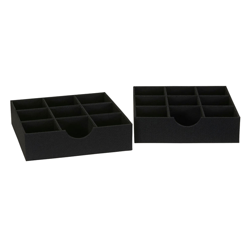 Household Essentials 9-Compartment Drawer Organizers, Black Linen, 2/Pack (7676-1)