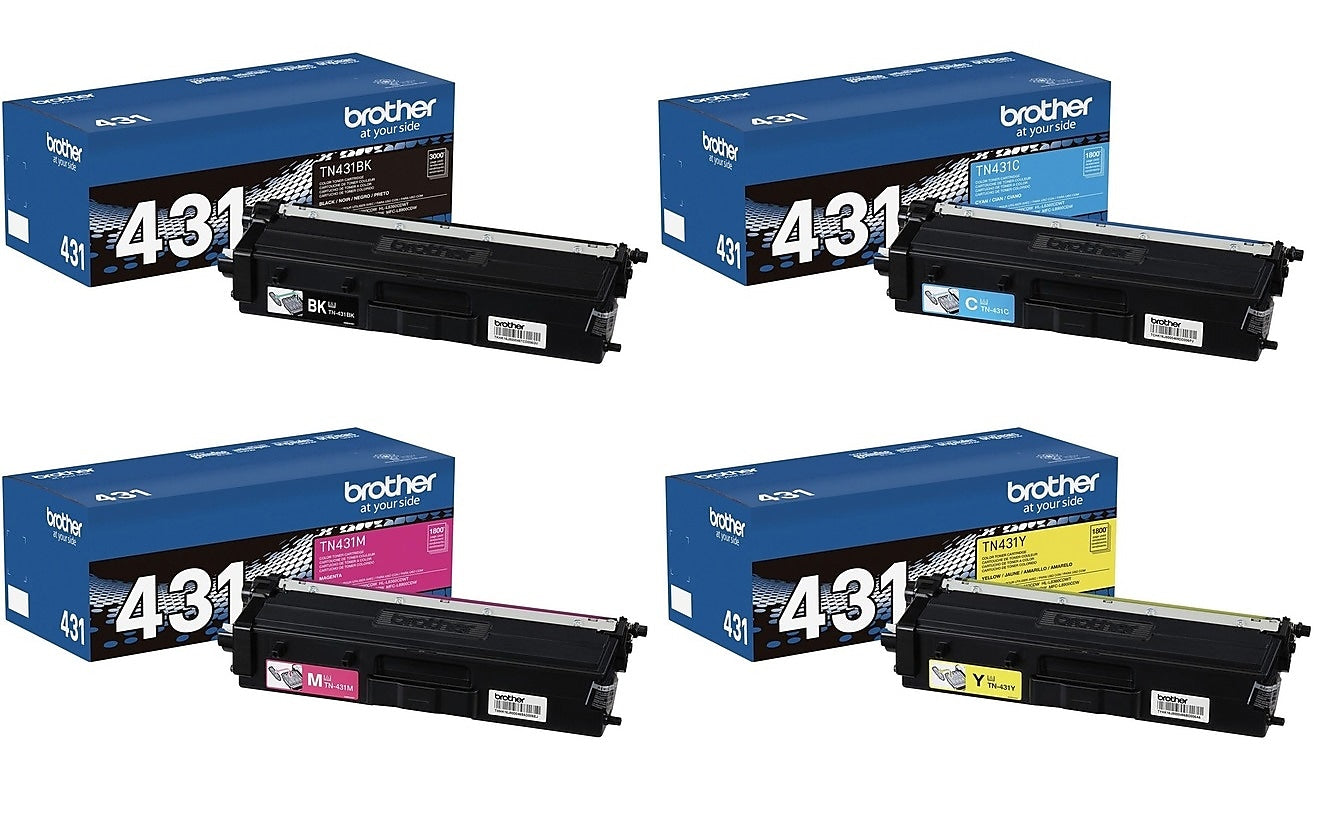 Brother TN431 Black/Cyan/Magenta/Yellow Standard Yield Toner Cartridges, 4/Pack