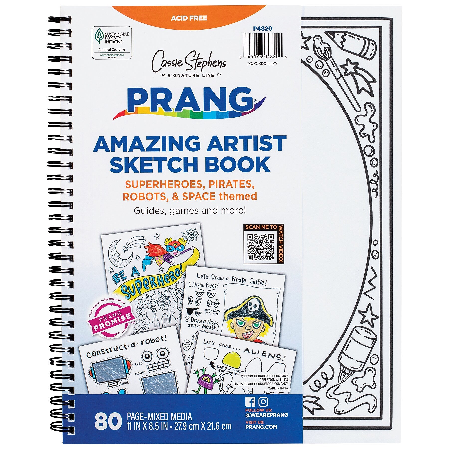 Prang Cassie Stephens 8.5" x 11" Wire Bound Sketch Book, 80 Sheets/Book, 3 Books/Bundle (PAC4820-3)
