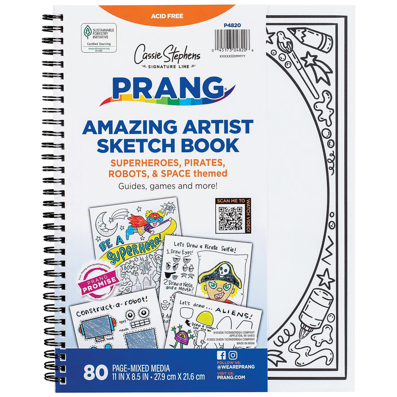 Prang Cassie Stephens 8.5" x 11" Wire Bound Sketch Book, 80 Sheets/Book, 3 Books/Bundle (PAC4820-3)