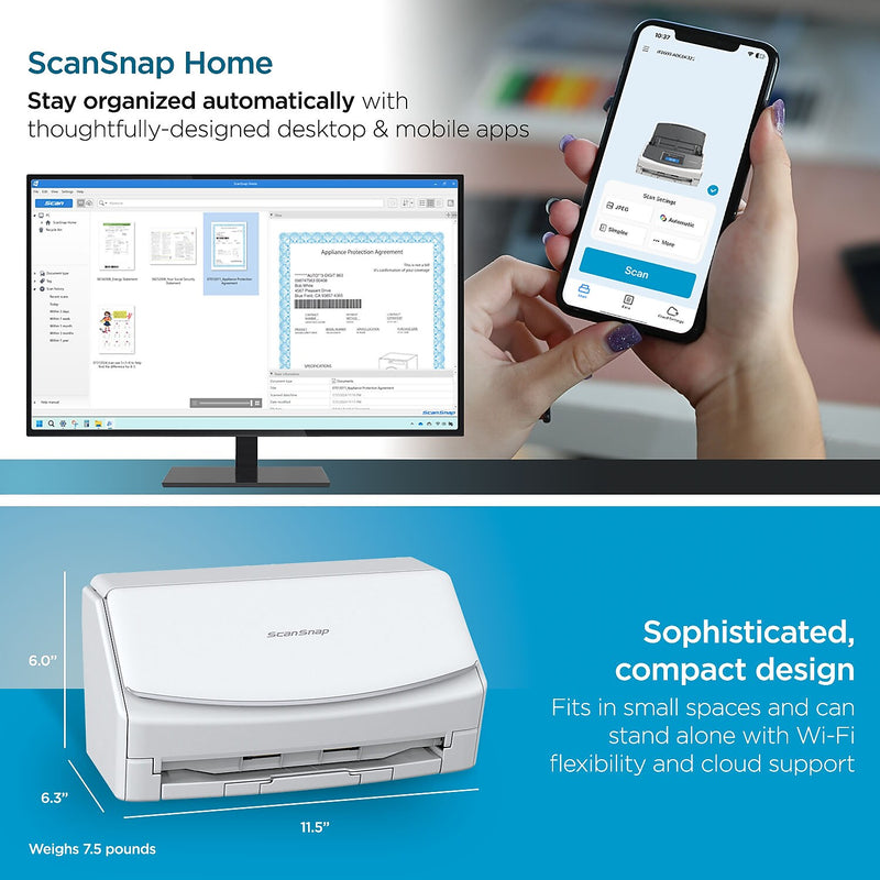 RICOH ScanSnap IX1600 PA03770-B615 Wireless Duplex Document Scanner, White