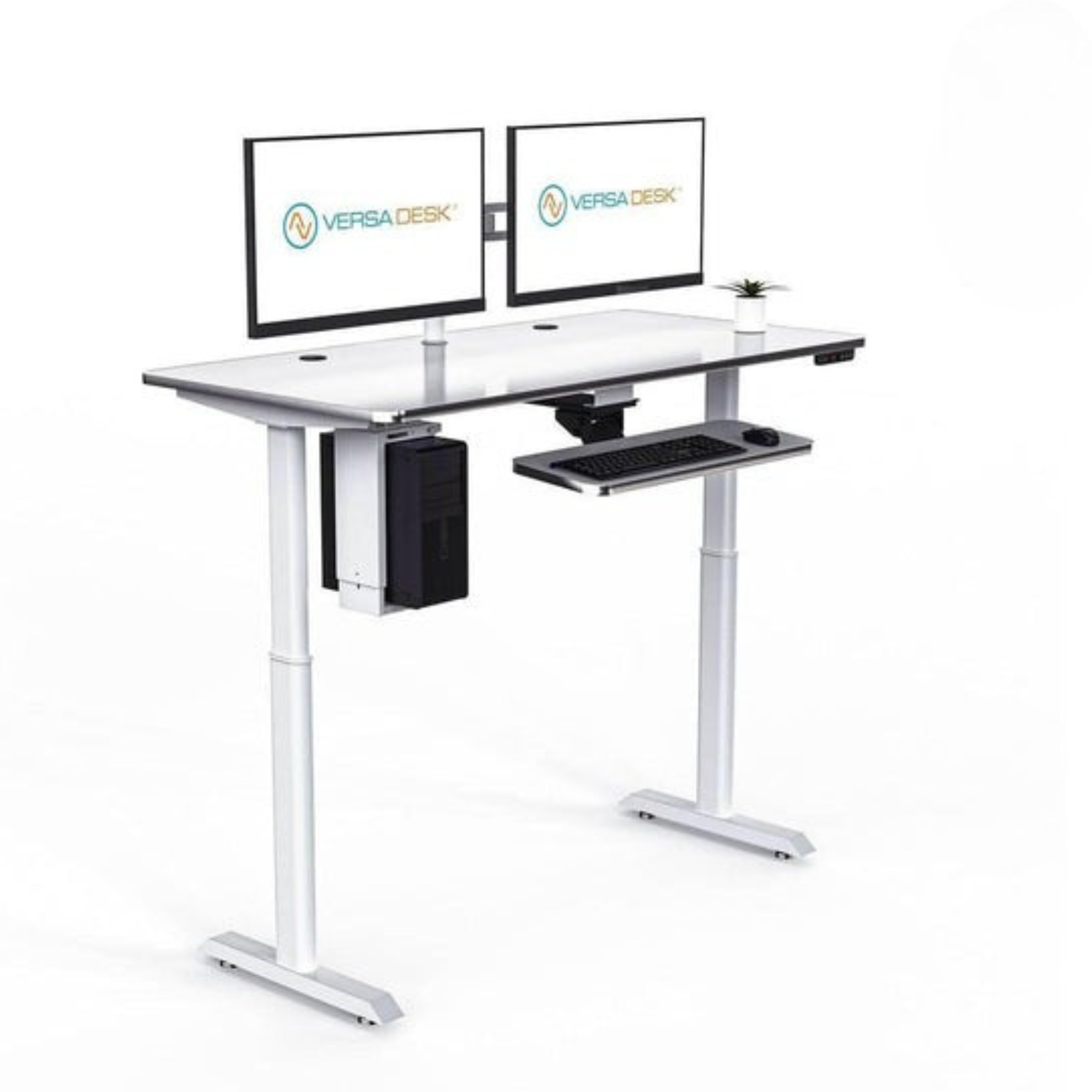VersaDesk PowerLift 48"W Electric Rectangular Adjustable Standing Desk, White (PLSDR4824-WW-APP)