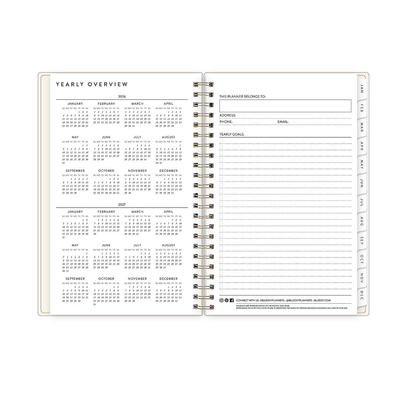 2026 Blue Sky Bespoke Letterpress Cream Hearts 5" x 8" Calendar Year Weekly & Monthly Planner, Plastic Cover (156228)