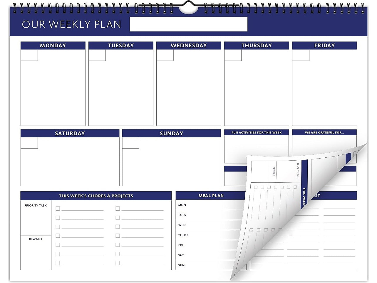 Global Printed Products 17" x 13" Weekly Planner, White/Blue (SPLS-0079)