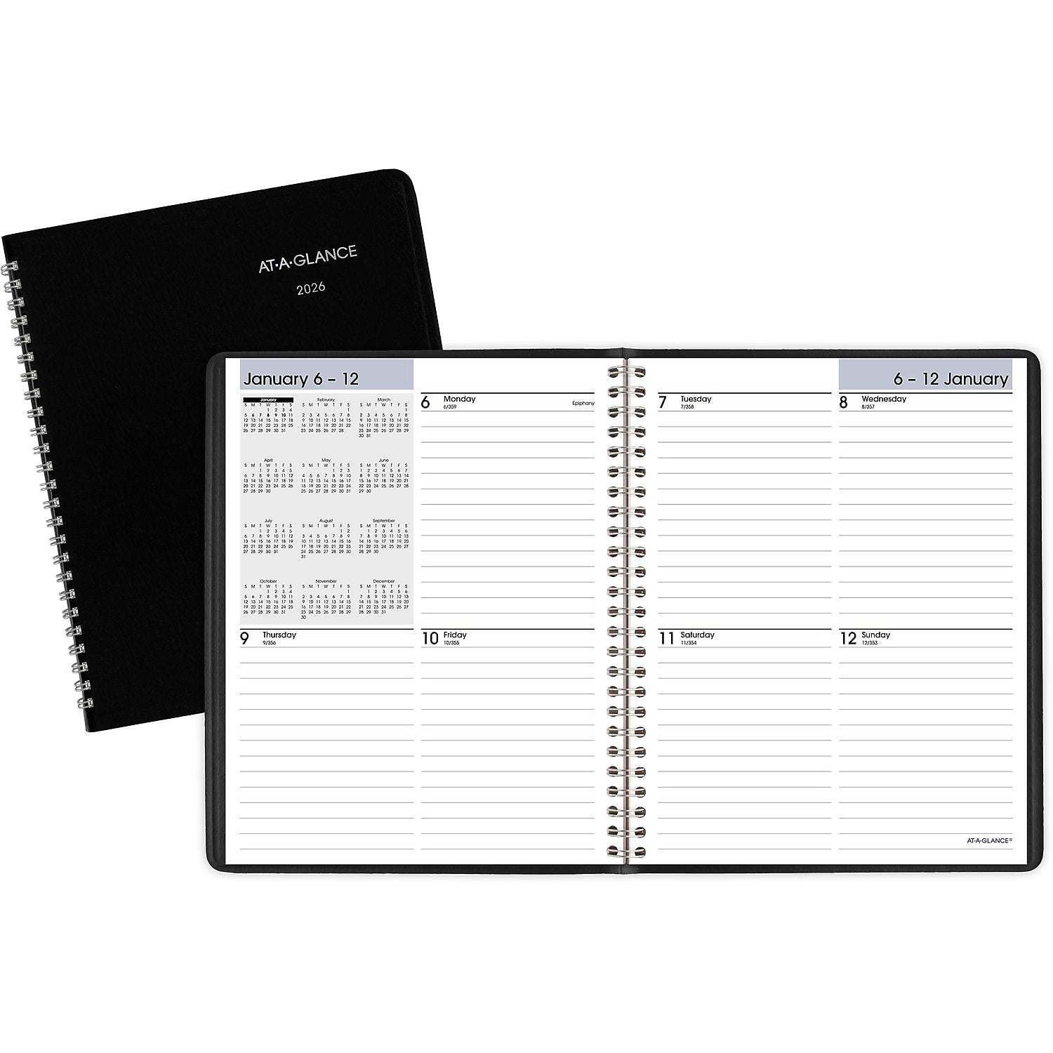2026 AT-A-GLANCE DayMinder 7" x 8.75" Weekly Planner, Faux Leather Cover, Black (G535-00-26)