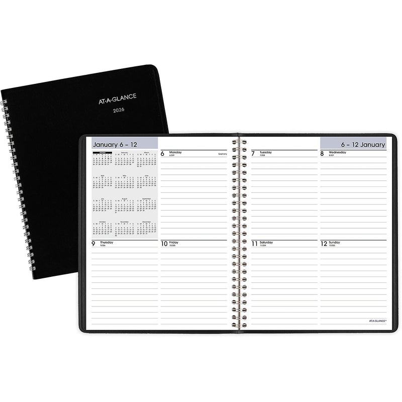 2026 AT-A-GLANCE DayMinder 7" x 8.75" Weekly Planner, Faux Leather Cover, Black (G535-00-26)