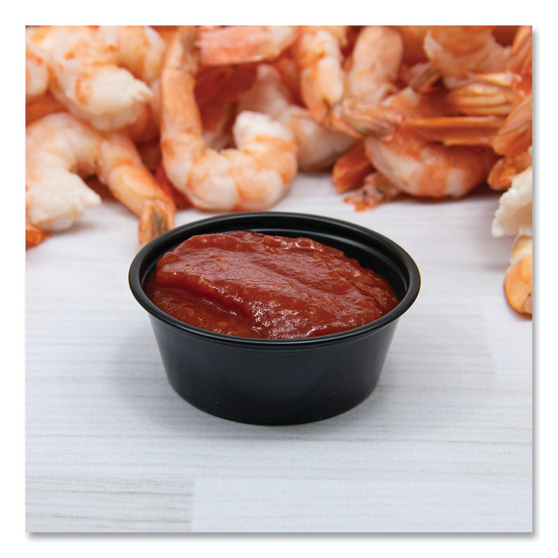 SOLO® Portion Containers, Polystyrene, 1.5 oz, Black, 250/Bag, 10 Bags/Carton