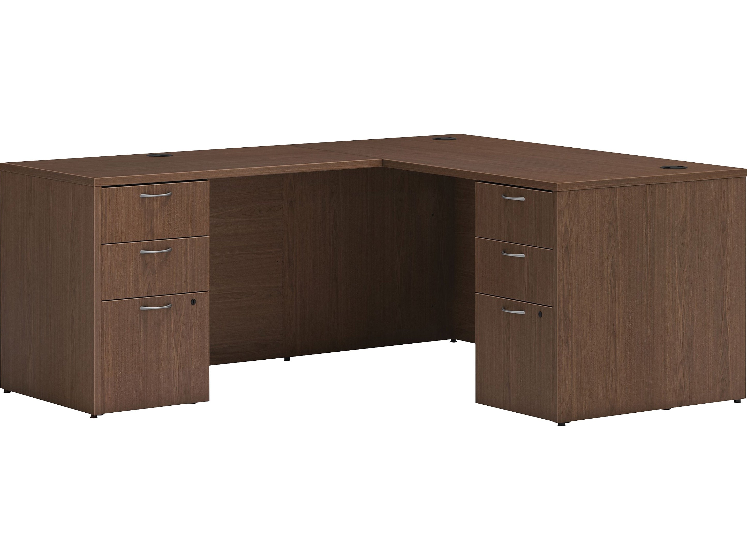 HON Mod 60"W L-Shaped Double-Pedestal Desk, Sepia Walnut (HLPL6072LDESK2BBFSE1)