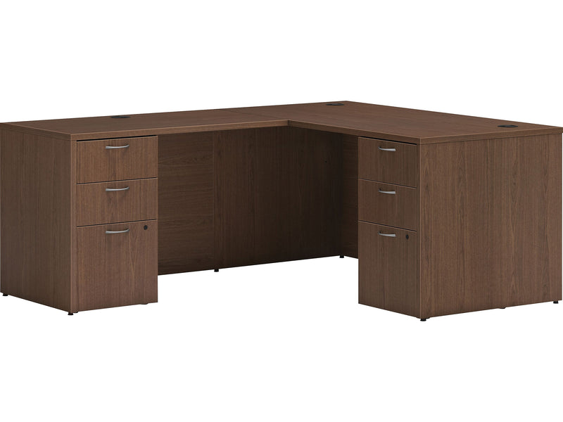 HON Mod 60"W L-Shaped Double-Pedestal Desk, Sepia Walnut (HLPL6072LDESK2BBFSE1)