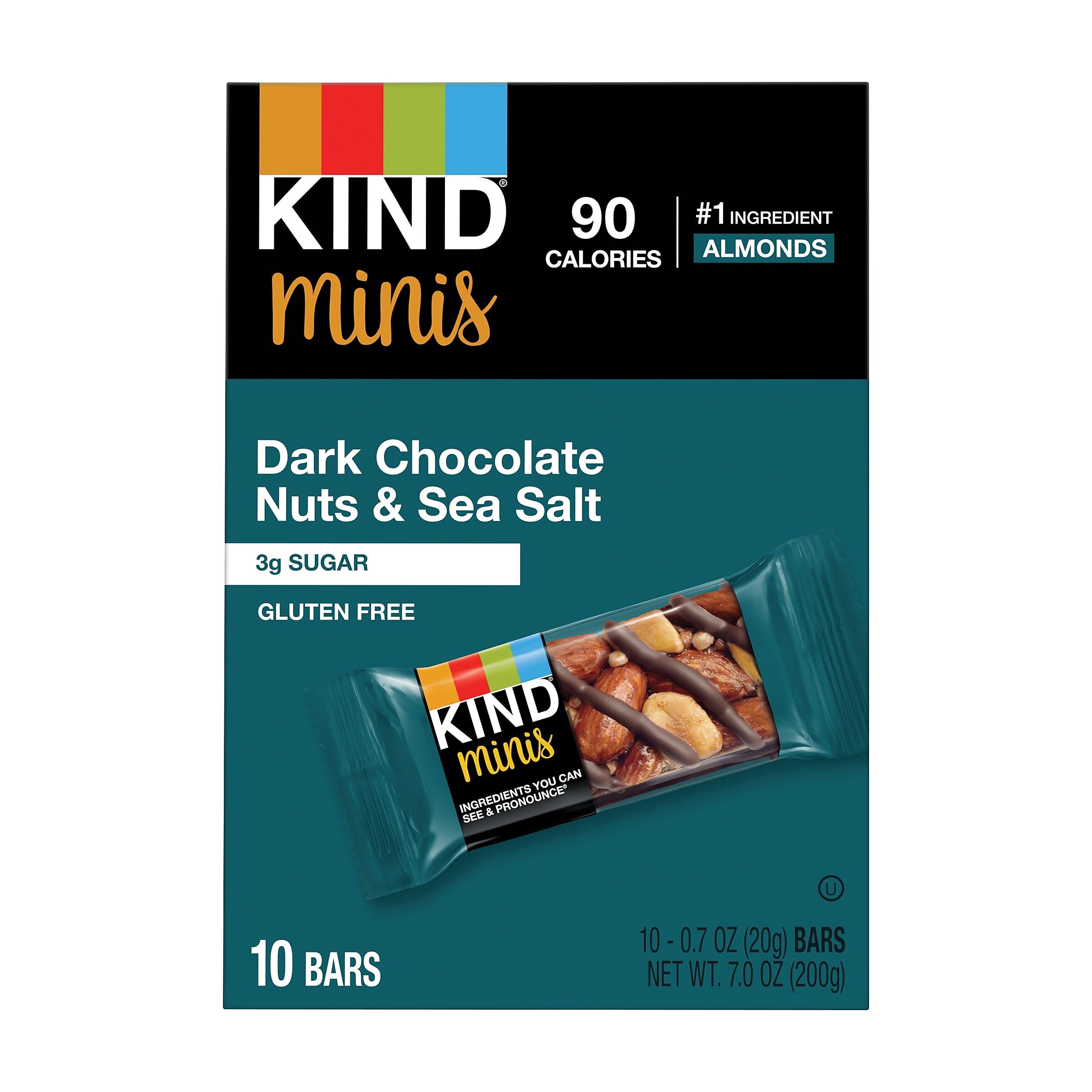 KIND Minis Gluten Free Dark Chocolate Nuts & Sea Salt Nut Bar, 0.7 oz., 10 Bars/Box (KND27959)