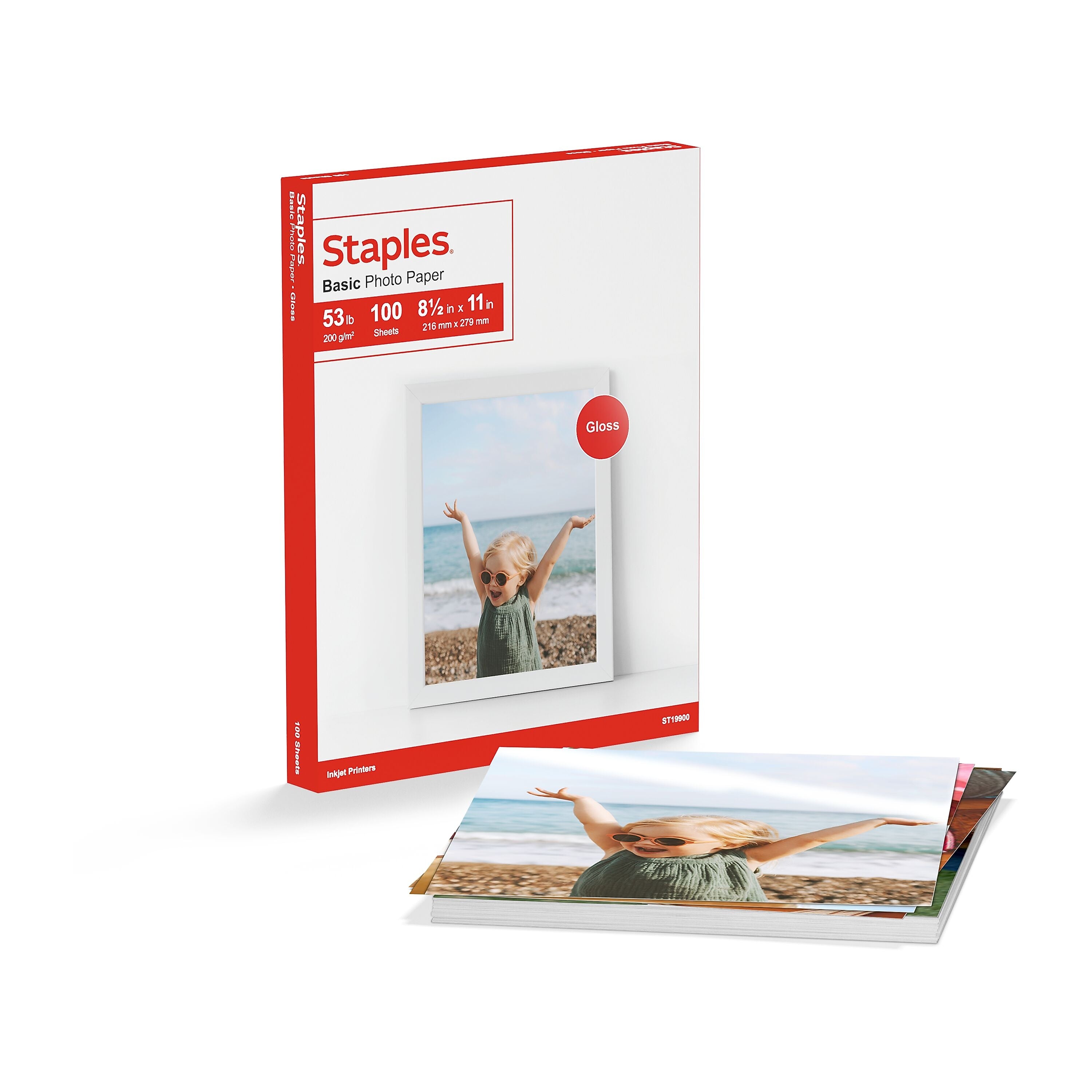 Staples Basic Glossy Photo Paper, 8.5"W x 11"L, 100/Pack (19900/13607)