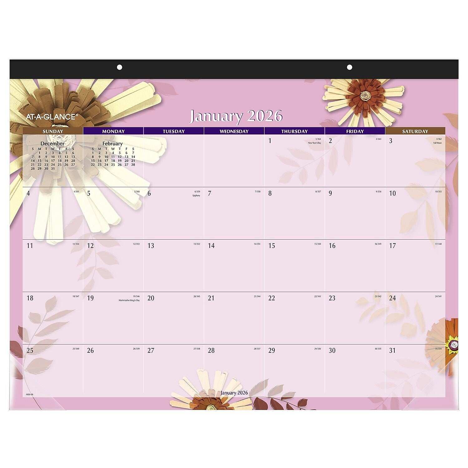 2026 AT-A-GLANCE Paper Flowers 21.75" x 17" Monthly Desk Pad Calendar, Pink/Brown (5035-26)