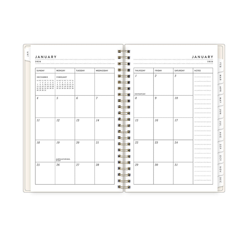 2026 Blue Sky Bespoke Letterpress Cream Hearts 5" x 8" Calendar Year Weekly & Monthly Planner, Plastic Cover (156228)