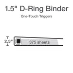 Cardinal Premier Heavy Duty 1 1/2" 3-Ring View Binders, D-Ring, White (10310)
