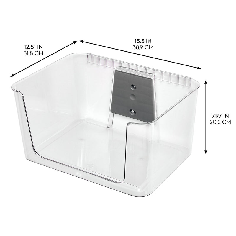 iDESIGN Wall-Mounted Large Stackable Plastic Storage Bin, 8" x 15"x 12.5", Clear, 2/Pack (29173M2)